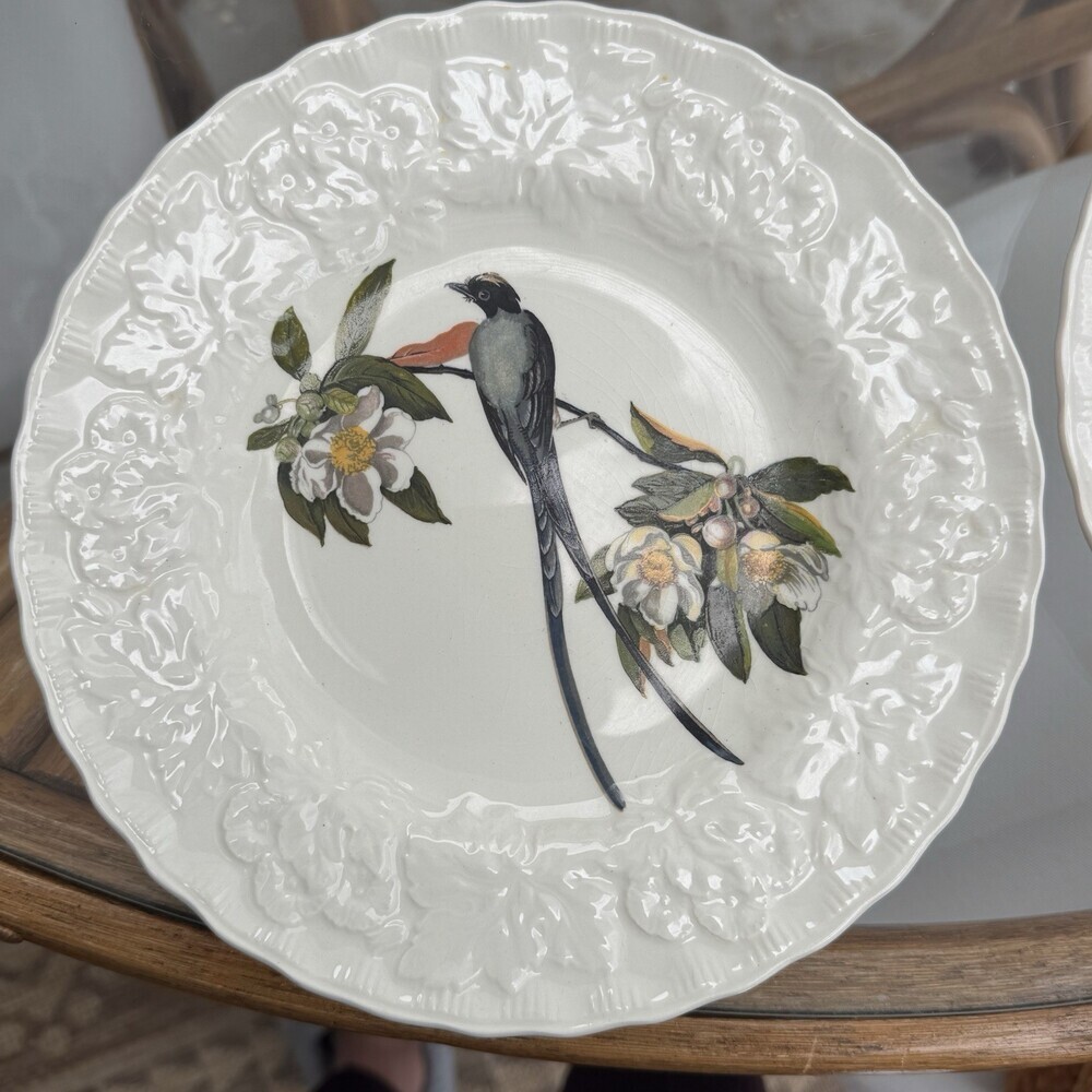 Alfred Meakin BIRDS OF AMERICA Embossed Floral Rim PLATES Fly Catcher #168 (3)
